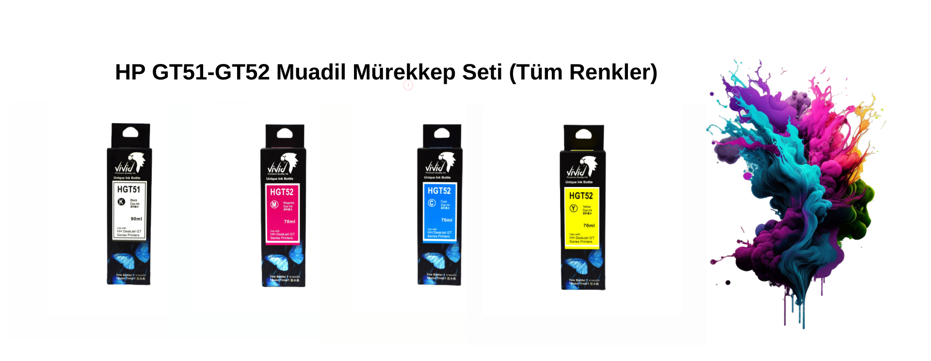 HP GT51-GT52 Muadil Mürekkep Seti (Tüm Renkler)